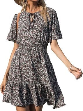 PRETTYGARDEN Women's Summer Boho Dress Casual Short Sleeve size L